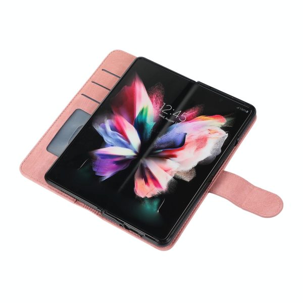 Samsung Galaxy z Fold 4 Leather Phone Case with Pen Slot - Horizontal Flip - Red - Image 13
