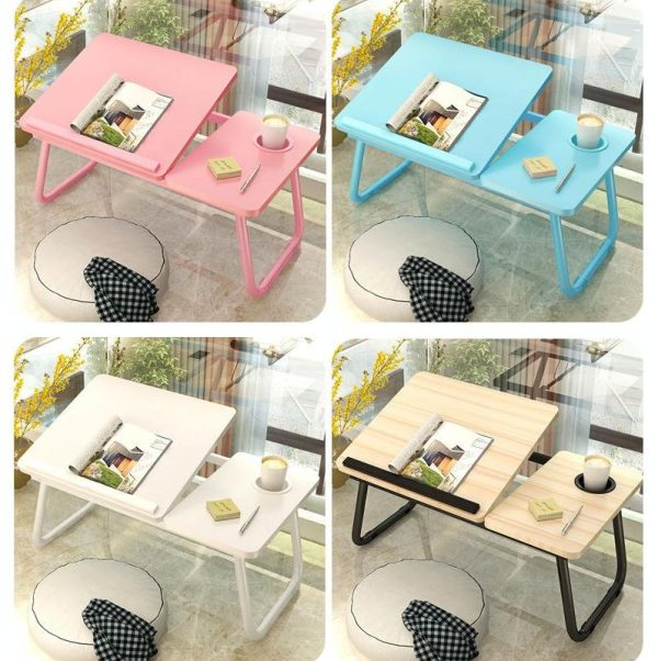 Adjustable Folding Laptop Desk with Cup Holder - Four-speed Lifting Table for Dorms - Aurora White - Image 3