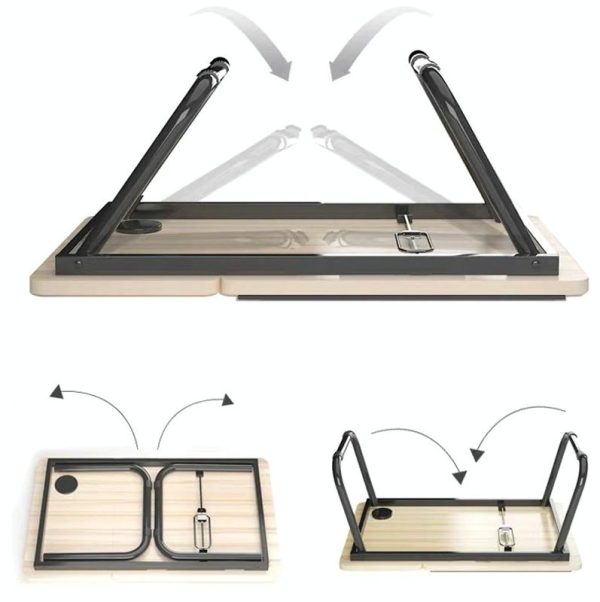 Adjustable Folding Laptop Desk with Cup Holder - Four-speed Lifting Table for Dorms - Aurora White - Image 5