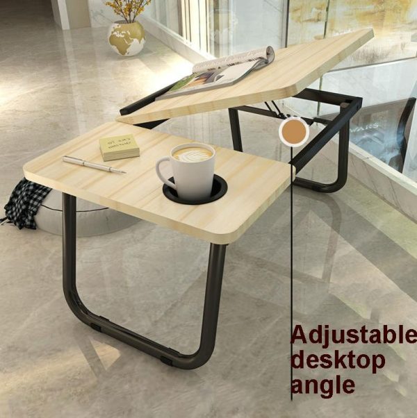 Adjustable Folding Laptop Desk with Cup Holder - Four-speed Lifting Table for Dorms - Aurora White - Image 6