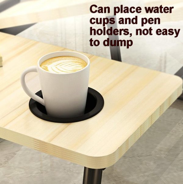 Adjustable Folding Laptop Desk with Cup Holder - Four-speed Lifting Table for Dorms - Aurora White - Image 9