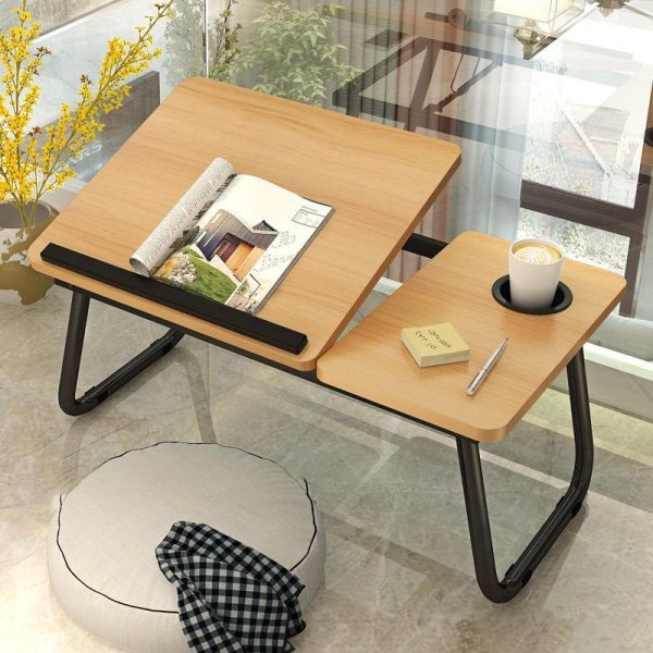 Adjustable Folding Laptop Desk with Cup Holder - Four-speed Lifting Table for Dorms - Aurora White - Image 13