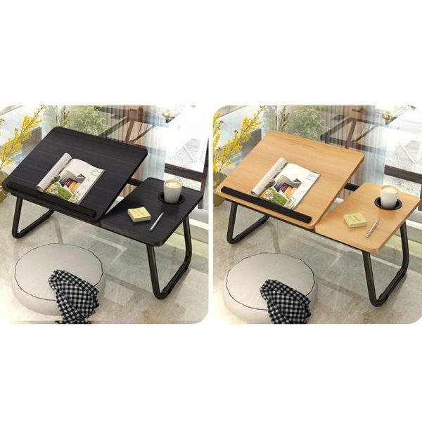 Adjustable Folding Laptop Desk with Cup Holder - Four-speed Lifting Table for Dorms - Aurora White - Image 14