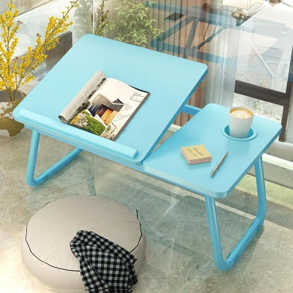 Adjustable Folding Laptop Desk with Cup Holder - Four-speed Lifting Table for Dorms - Aurora White - Image 15
