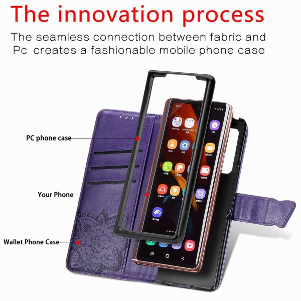 Embossed Butterfly Love Leather Case for Samsung Galaxy z Fold 4 - Flower Design - Light Purple - Image 12