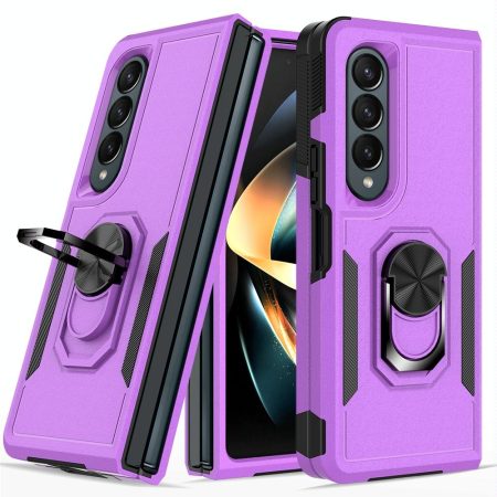 Galaxy z Fold 4 Tpu Shockproof Case with Ring - 2 in 1 Design - Purple
