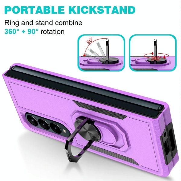 Galaxy z Fold 4 Tpu Shockproof Case with Ring - 2 in 1 Design - Purple - Image 10