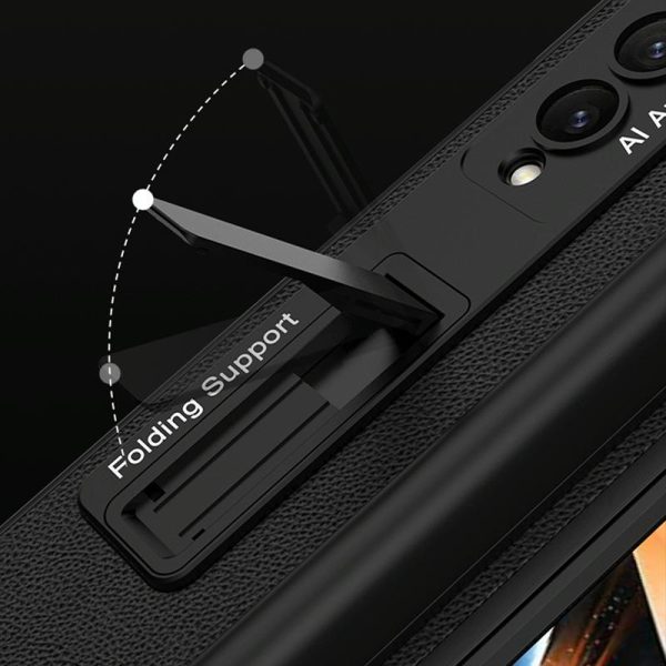 Leather Case with Holder & Pen Slots for Samsung Galaxy z Fold 4 - Thin & Shockproof - Gold - Image 5