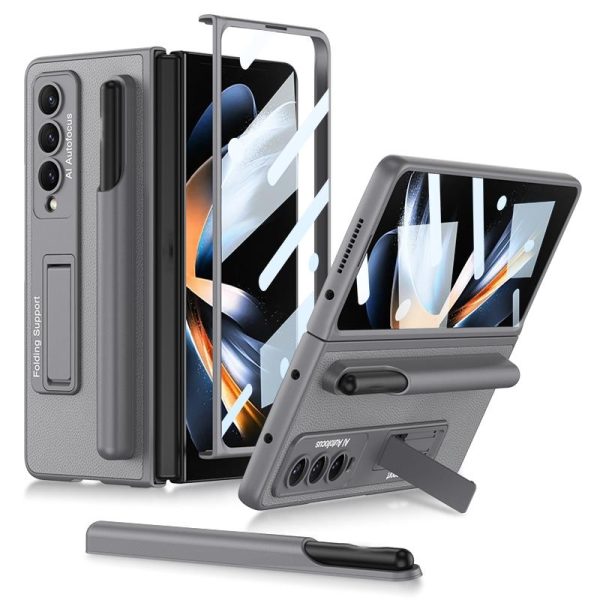 Leather Case with Holder & Pen Slots for Samsung Galaxy z Fold 4 - Thin & Shockproof - Gold - Image 8