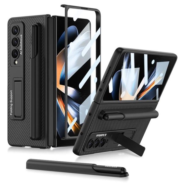 Leather Case with Holder & Pen Slots for Samsung Galaxy z Fold 4 - Thin & Shockproof - Gold - Image 9