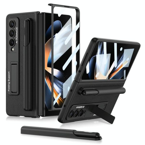 Leather Case with Holder & Pen Slots for Samsung Galaxy z Fold 4 - Thin & Shockproof - Gold - Image 10