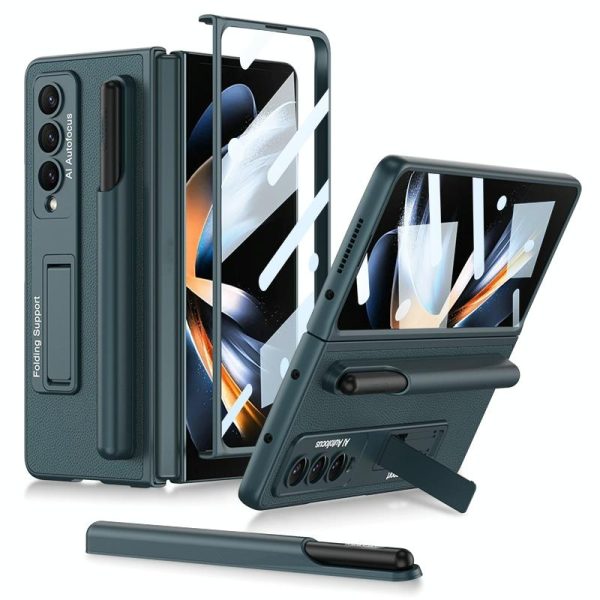 Leather Case with Holder & Pen Slots for Samsung Galaxy z Fold 4 - Thin & Shockproof - Gold - Image 11