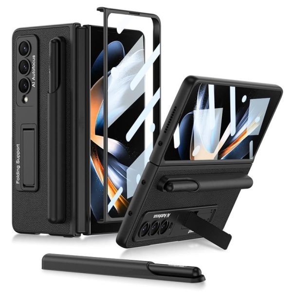 Leather Case with Holder & Pen Slots for Samsung Galaxy z Fold 4 - Thin & Shockproof - Gold - Image 13