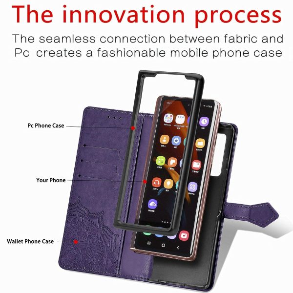 Embossed Mandala Leather Phone Case for Samsung Galaxy z Fold 4 - Purple - Image 12