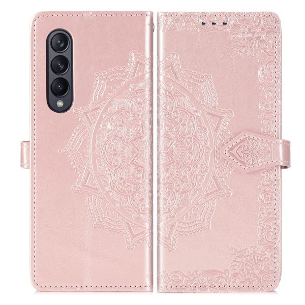 Embossed Mandala Leather Phone Case for Samsung Galaxy z Fold 4 - Purple - Image 14