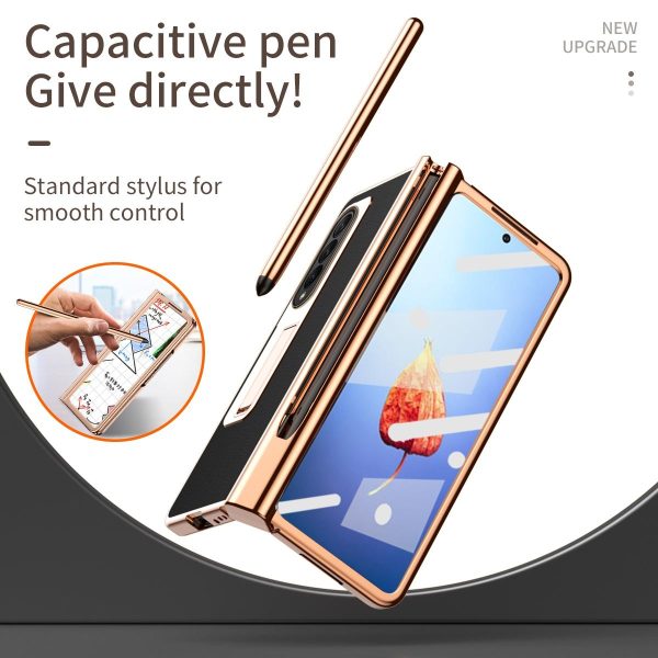 Premium Litchi Leather Hinged Phone Case for Samsung Galaxy z Fold 4 - with Pen - White - Image 5