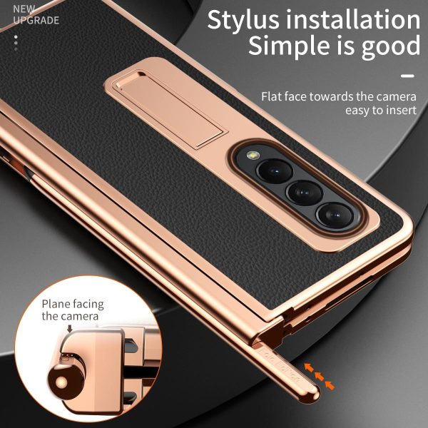Premium Litchi Leather Hinged Phone Case for Samsung Galaxy z Fold 4 - with Pen - White - Image 7