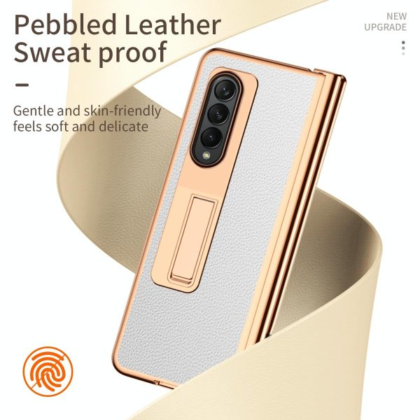 Premium Litchi Leather Hinged Phone Case for Samsung Galaxy z Fold 4 - with Pen - White - Image 9