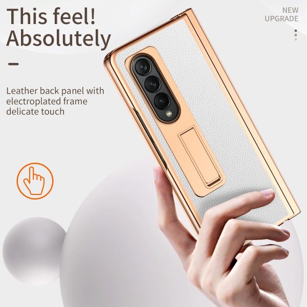 Premium Litchi Leather Hinged Phone Case for Samsung Galaxy z Fold 4 - with Pen - White - Image 10