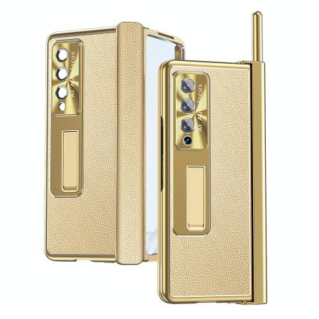 Shockproof Magnetic Litchi Pattern Phone Case for Samsung Galaxy z Fold 4 - Champagne Gold
