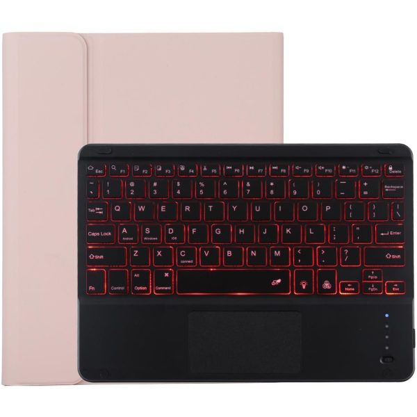 Bluetooth Tablet Case For Ipad 10.2 / Ipad Air 2019 With Touch Pad & Backlight & Pen Holder - Detachable Microfiber Leather - Pink