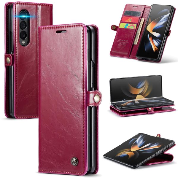 Premium Crazy Horse Leather Phone Case for Samsung Galaxy z Fold 4 - Red