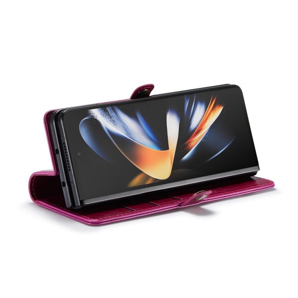 Premium Crazy Horse Leather Phone Case for Samsung Galaxy z Fold 4 - Red - Image 5