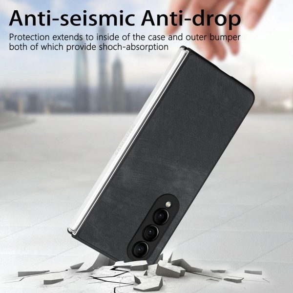 Vintage Leather Fold Case for Samsung Galaxy z Fold 4 - Brown - Image 9