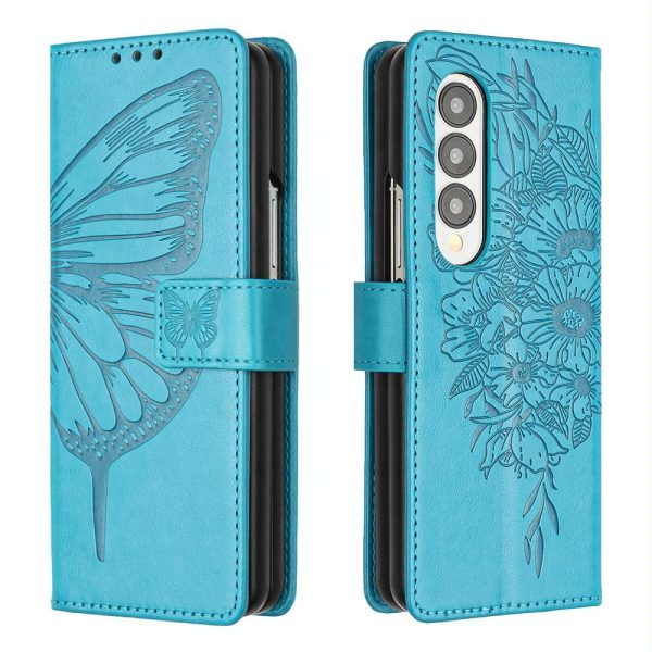 For Samsung Galaxy z Fold4 5G Butterfly Embossed Leather Phone Case - Green - Image 2