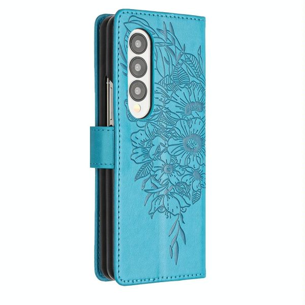 For Samsung Galaxy z Fold4 5G Butterfly Embossed Leather Phone Case - Green - Image 4