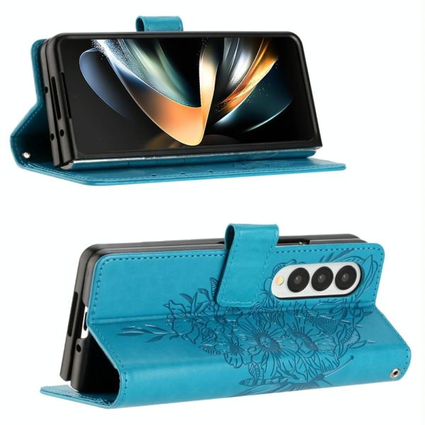For Samsung Galaxy z Fold4 5G Butterfly Embossed Leather Phone Case - Green - Image 5