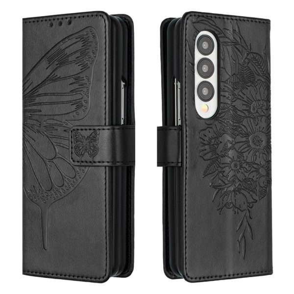 For Samsung Galaxy z Fold4 5G Butterfly Embossed Leather Phone Case - Green - Image 14