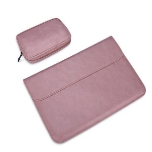 15.4 Inch Laptop Inner Bag with Small Bag - Horizontal Magnetic Buckle Pu Leather - Pink - Image 1
