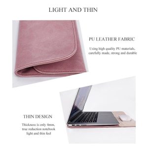 15.4 Inch Laptop Inner Bag with Small Bag - Horizontal Magnetic Buckle Pu Leather - Pink - Image 4