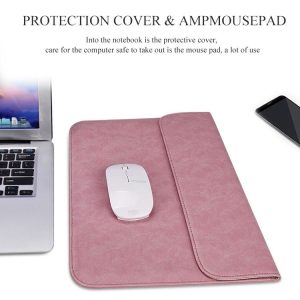 15.4 Inch Laptop Inner Bag with Small Bag - Horizontal Magnetic Buckle Pu Leather - Pink - Image 11