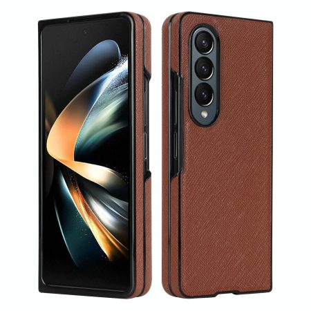Foldable Cross Pattern Phone Case - Compact Design - Brown