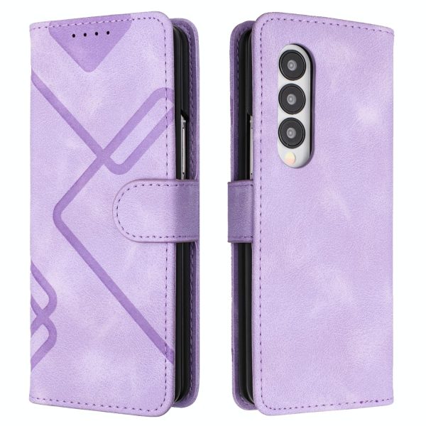 Smooth Leather Phone Case for Samsung Galaxy z Fold 4 - Line Pattern - Royal Blue - Image 2