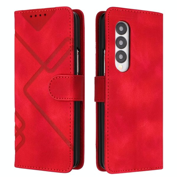 Smooth Leather Phone Case for Samsung Galaxy z Fold 4 - Line Pattern - Royal Blue - Image 7