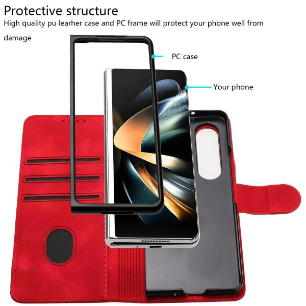 Smooth Leather Phone Case for Samsung Galaxy z Fold 4 - Line Pattern - Royal Blue - Image 11