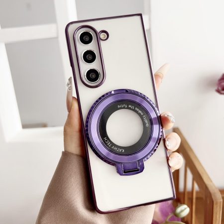 For Samsung Galaxy z Fold4 5G Shockproof Magsafe Holder for Rotating Plating Phone Case - Purple