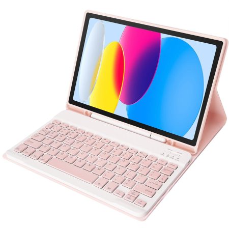Ultra-Thin Bluetooth Keyboard Leather Tablet Case For Ipad 10.9 2022 With Pen Slot - Pink