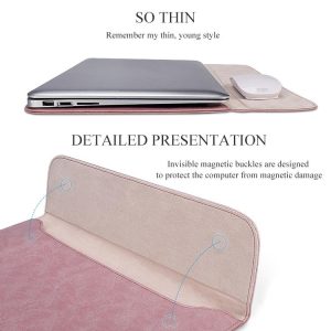 Horizontal Magnetic Leather Laptop Inner Bag - Invisible Buckle - Pink - Image 12