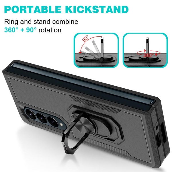 Galaxy z Fold 4 Tpu Shockproof Case with Ring - 2 in 1 Design - Black - Image 15