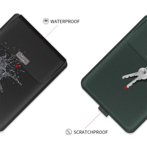 Universal 4-In-1 Laptop Bag Set Waterproof Pu Leather Handle Stand Pen Holder Winders Mouse & Charger Bags - 13 / 14 Inch - Green - Image 13