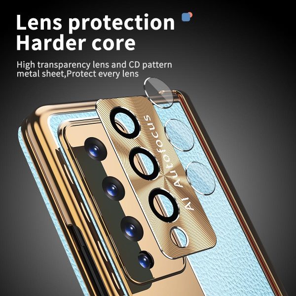 Shockproof Magnetic Litchi Pattern Phone Case for Samsung Galaxy z Fold 4 - Blue Gold - Image 2