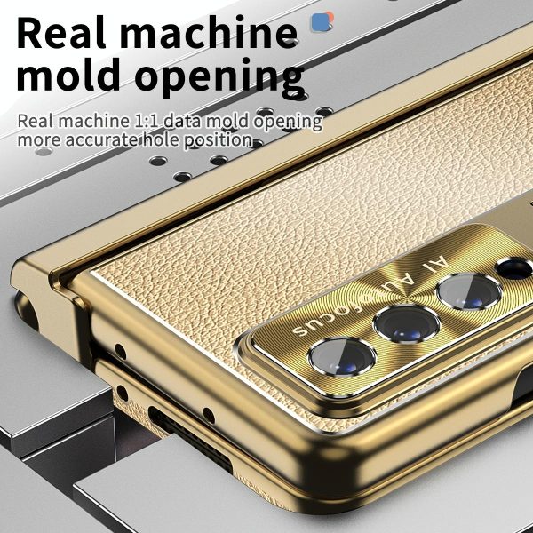 Shockproof Magnetic Litchi Pattern Phone Case for Samsung Galaxy z Fold 4 - Blue Gold - Image 4