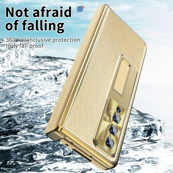 Shockproof Magnetic Litchi Pattern Phone Case for Samsung Galaxy z Fold 4 - Blue Gold - Image 6
