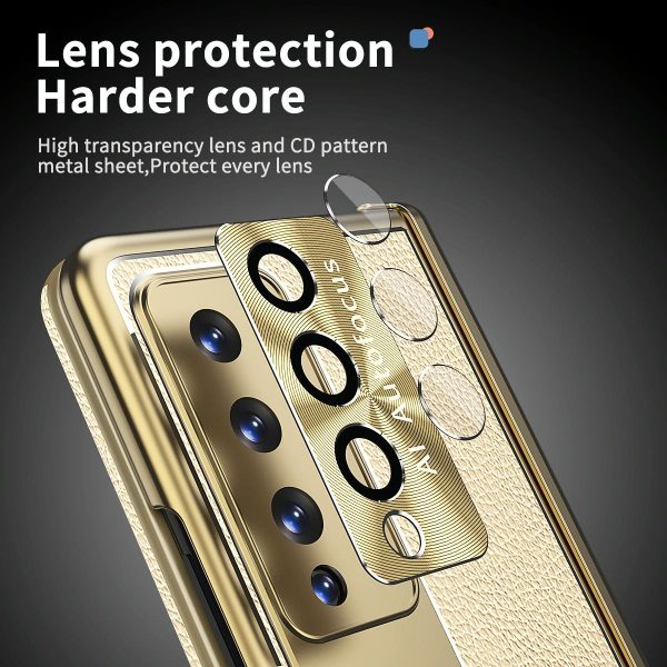 Shockproof Magnetic Litchi Pattern Phone Case for Samsung Galaxy z Fold 4 - Blue Gold - Image 8