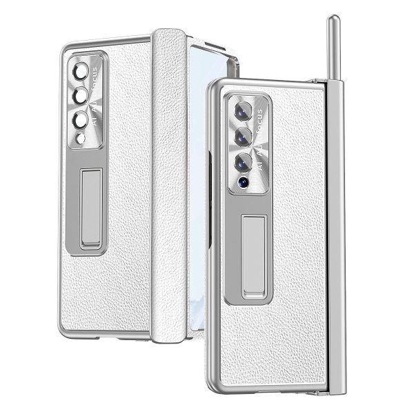 Shockproof Magnetic Litchi Pattern Phone Case for Samsung Galaxy z Fold 4 - Blue Gold - Image 10