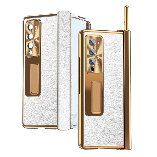 Shockproof Magnetic Litchi Pattern Phone Case for Samsung Galaxy z Fold 4 - Blue Gold - Image 13